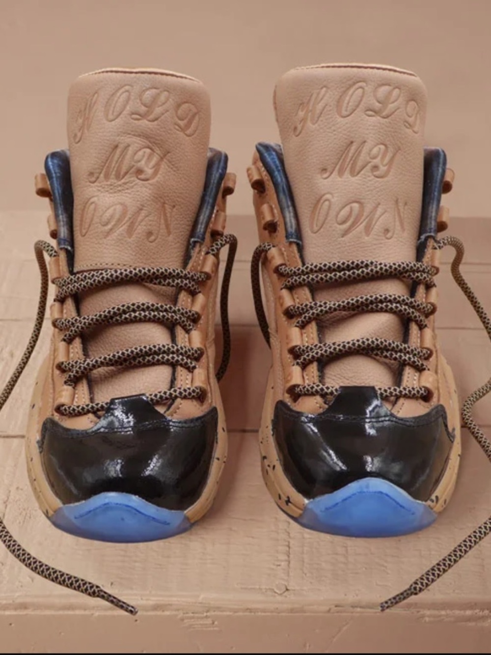 Melody Ehsani x Reebok (ALLEN IVERSON) Tan Black Blue High-Top Sneakers